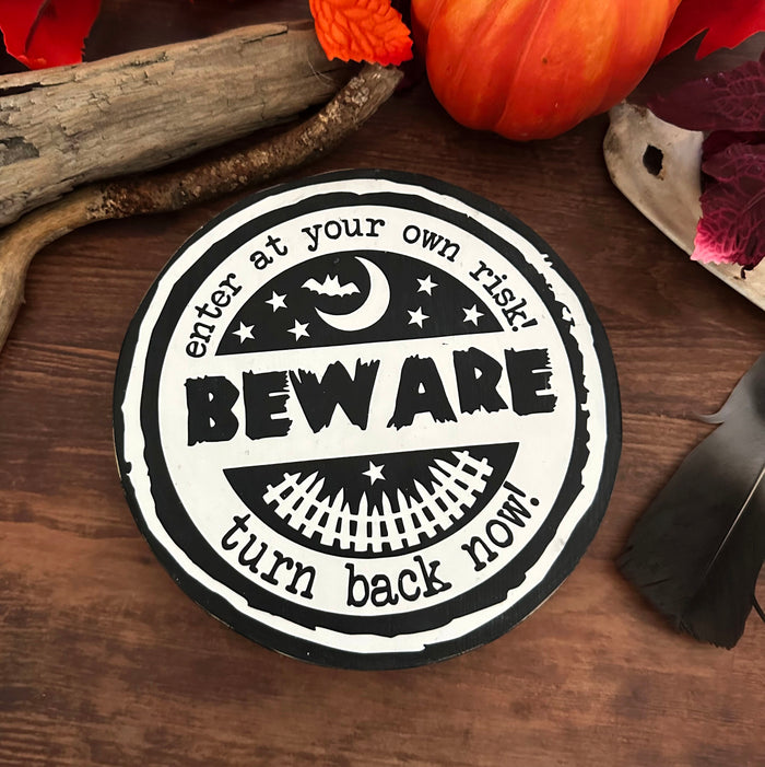 Wooden Sign Farmhouse-Style BEWARE Spooky Halloween