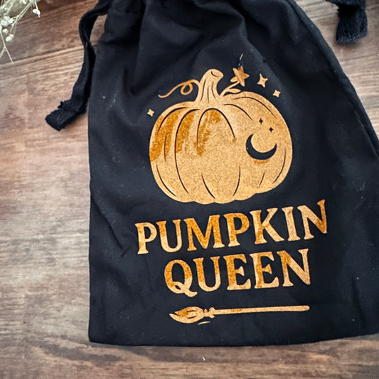 „Pumpkin Queen“ Accessoirebeutel aus Baumwolle - Glitzernder Kürbis-Print