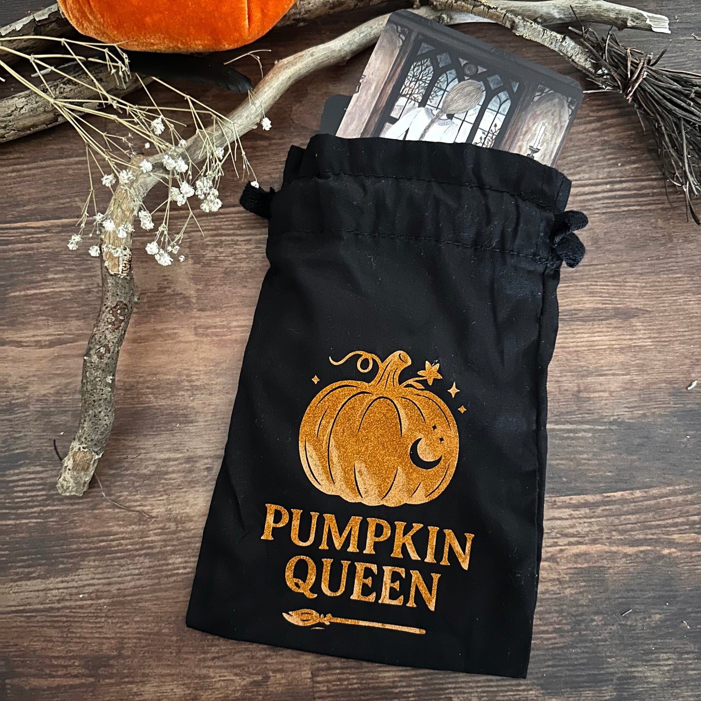 „Pumpkin Queen“ Accessoirebeutel aus Baumwolle - Glitzernder Kürbis-Print