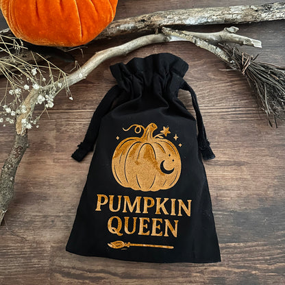 „Pumpkin Queen“ Accessoirebeutel aus Baumwolle - Glitzernder Kürbis-Print