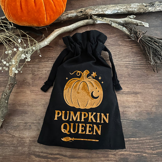 „Pumpkin Queen“ Accessoirebeutel aus Baumwolle - Glitzernder Kürbis-Print