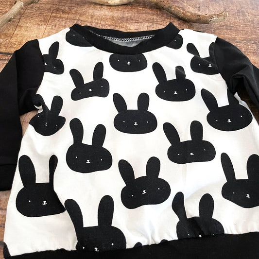 Baby Langarmshirt Hasen schwarz weiß 62/62