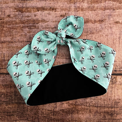 Haarband Rockabilly Totenköpfe & Scheren Bandana mintgrün