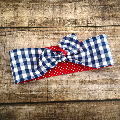 Haarband Rockabilly Pünktchen&Karo 50s blau Wendehaarband