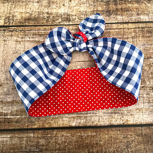 Haarband Rockabilly Pünktchen&Karo 50s blau Wendehaarband