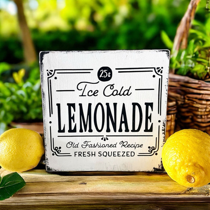 Wooden Sign Farmhouse Ice Cold Lemonade Decorative Sign