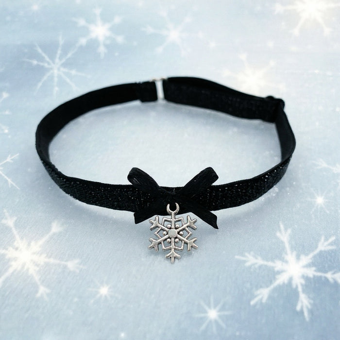 Choker Schneeflocke Halsband Glitzer schwarz