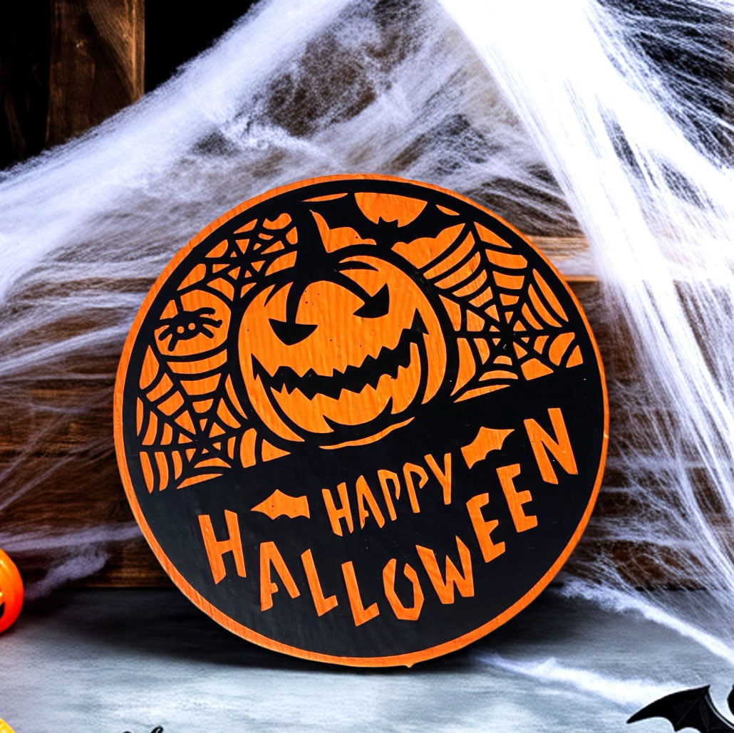 Wooden Sign Farmhouse Happy Halloween Round