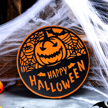 Wooden Sign Farmhouse Happy Halloween Round