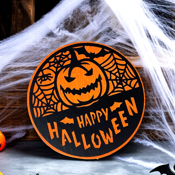 Wooden Sign Farmhouse Happy Halloween Round
