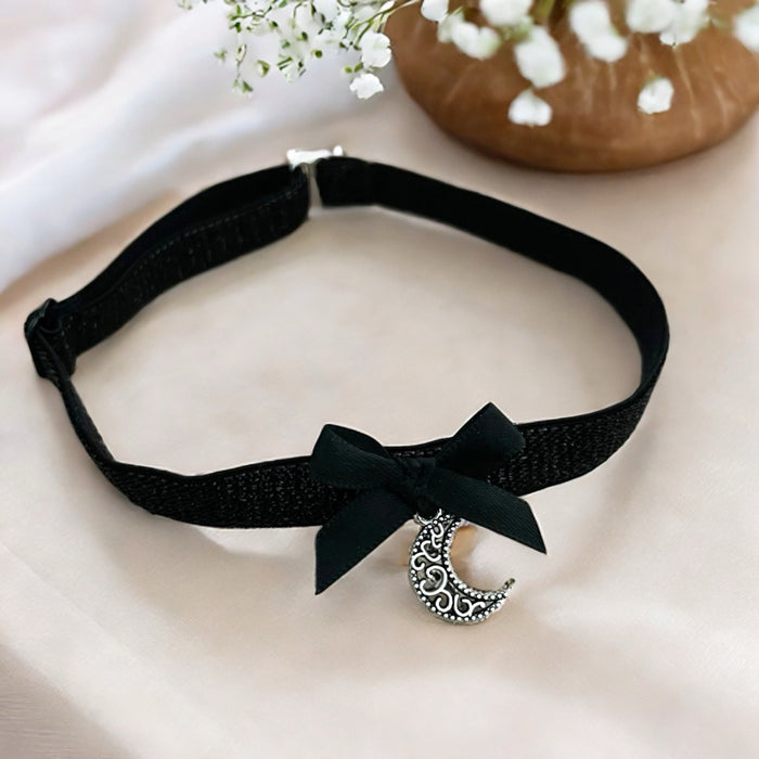 Celestial Moon Choker Necklace Glitter Black