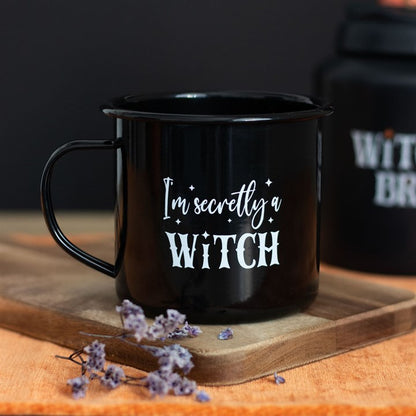 Tasse Emaille Secretly a Witch schwarz Becher