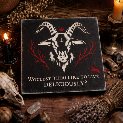 Holzschild Woodsbound Wouldst Thou Like to Live Deliciously?