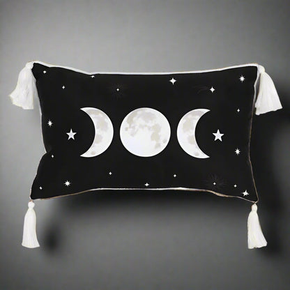 Kissen Triple Moon Quasten gothic schwarz weiß