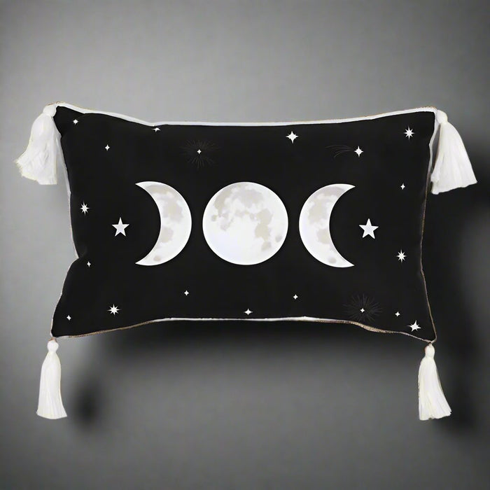 Pillow Triple Moon Tassels gothic black white