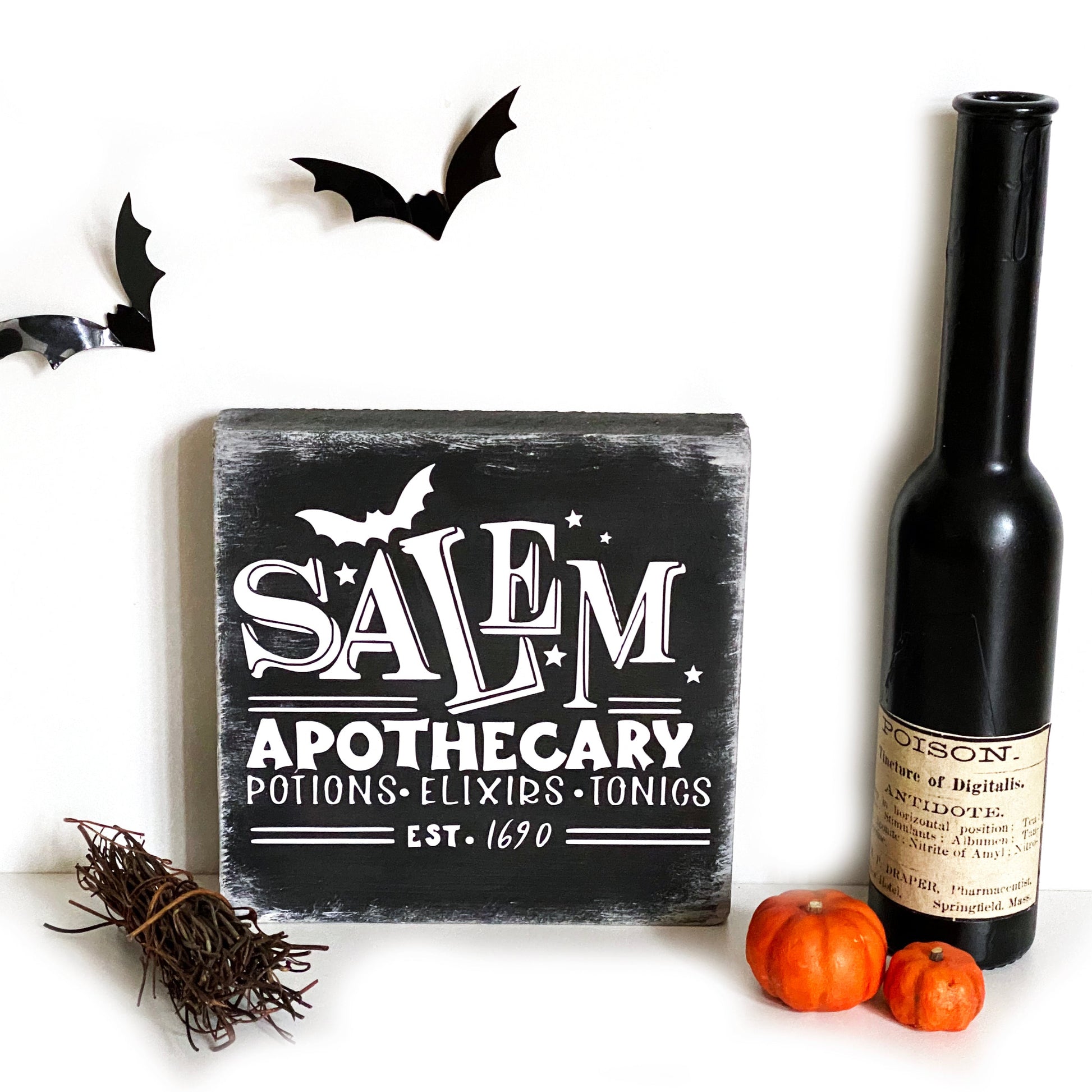 Holzblock Holzschild Farmhouse Salem Hexen schwarz Spooky Halloween 