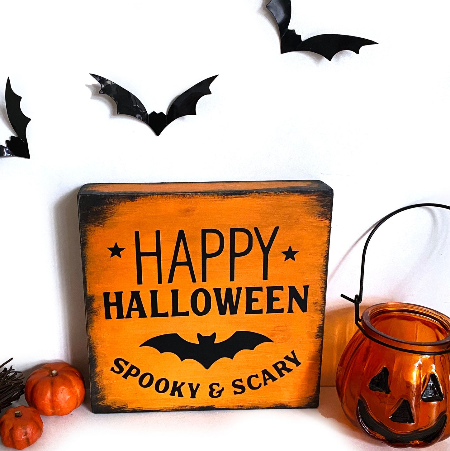 Holzschild Holzblock Happy Halloween Farmhouse 