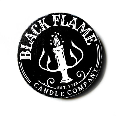 Wooden sign Farmhouse round Black Flame Candle Company Halloween