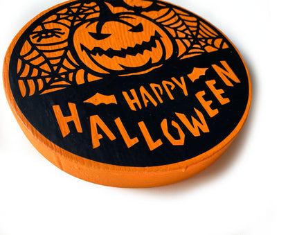 Wooden Sign Farmhouse Happy Halloween Round