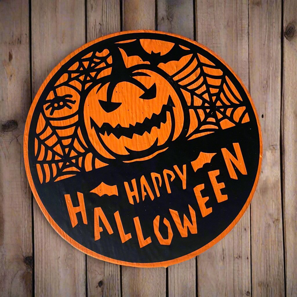 Wooden Sign Farmhouse Happy Halloween Round
