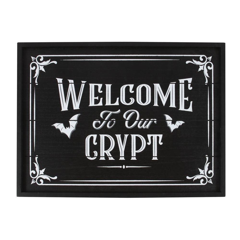 Wooden sign Welcome to our Crypt black